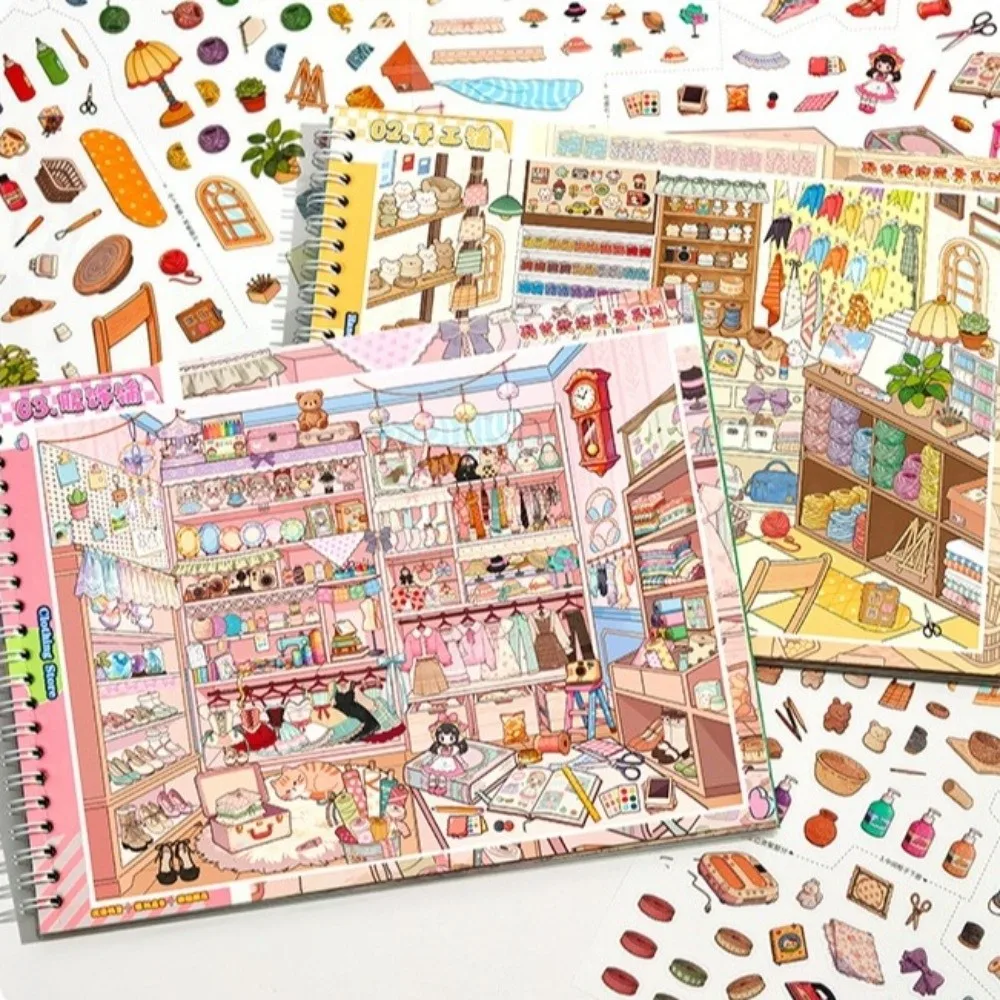 New Shop Theme Miniature Scene Sticker Die-cut 8 Scenes 24 Sheets PET DIY Stickers One Day Store Manager Scene Sticker Book
