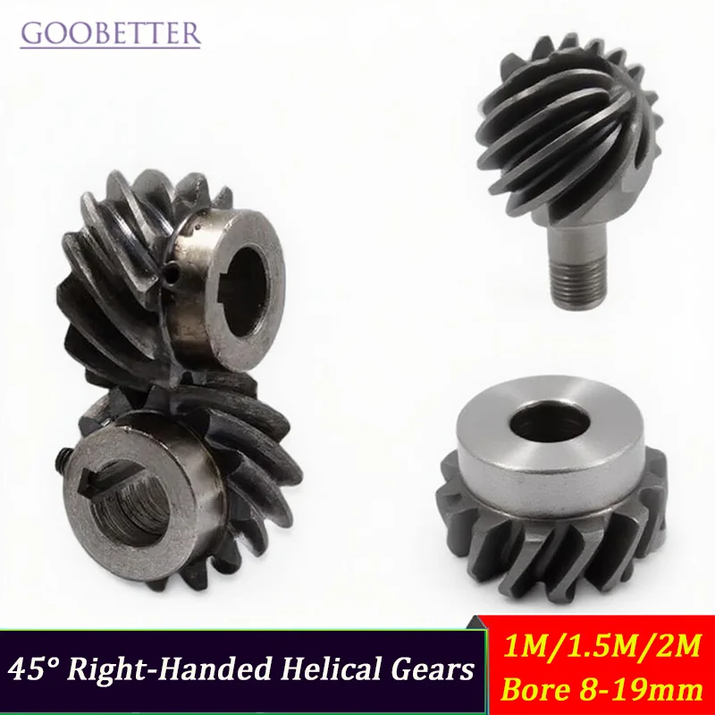 

45° Right-Handed Helical Gears 1M-2M 10-40T | 8-19mm Bore High Torque Spiral Gears for Industrial Drives, Bevel Gear Alternative