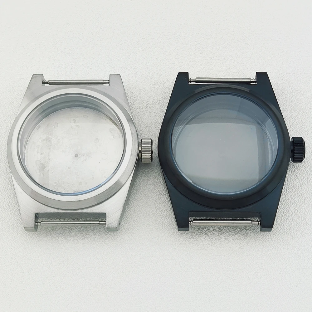 

Корпус часов 38 мм, черный/серебристый корпус nh35, матовый корпус из нержавеющей стали, сапфировое стекло для механизма NH35, водонепроницаемый для циферблата 28,5 мм