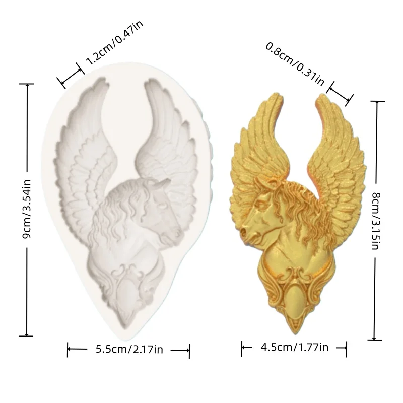 Mythical Pegasus Fondant Mold with Flying Wings Embossed Pattern Design Luxurious Artistic Style Dessert Fondant Chocolate Mold