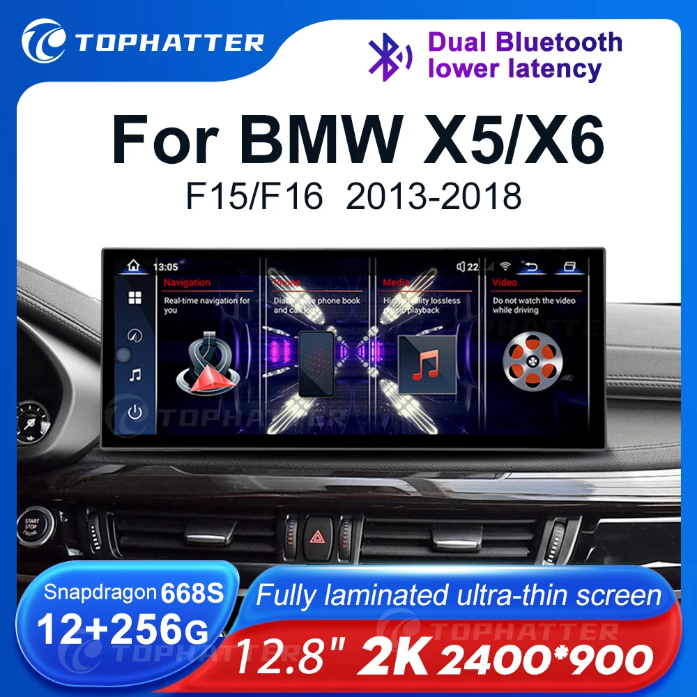 

12.8 2K Car Radio For BMW X5 F15 X6 F16 Screen CarPlay Android Auto Multimedia Player Navi Display Head Unit 360 3D Cam audio HD