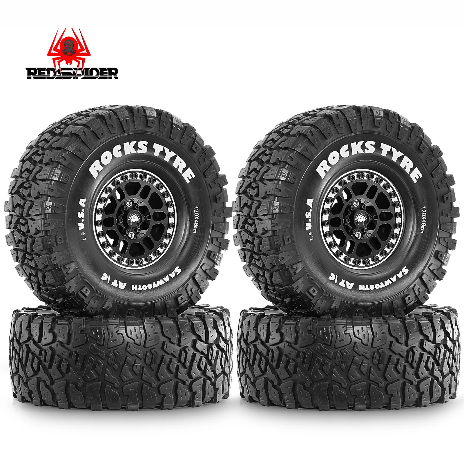 

RED SPIDER 1/10 RC Crawler 1.9 Beadlock Wheels Tires Height Soft for Traxxas TRX4 Axial SCX10 II III Redcat Gen 8 Rocks Mud