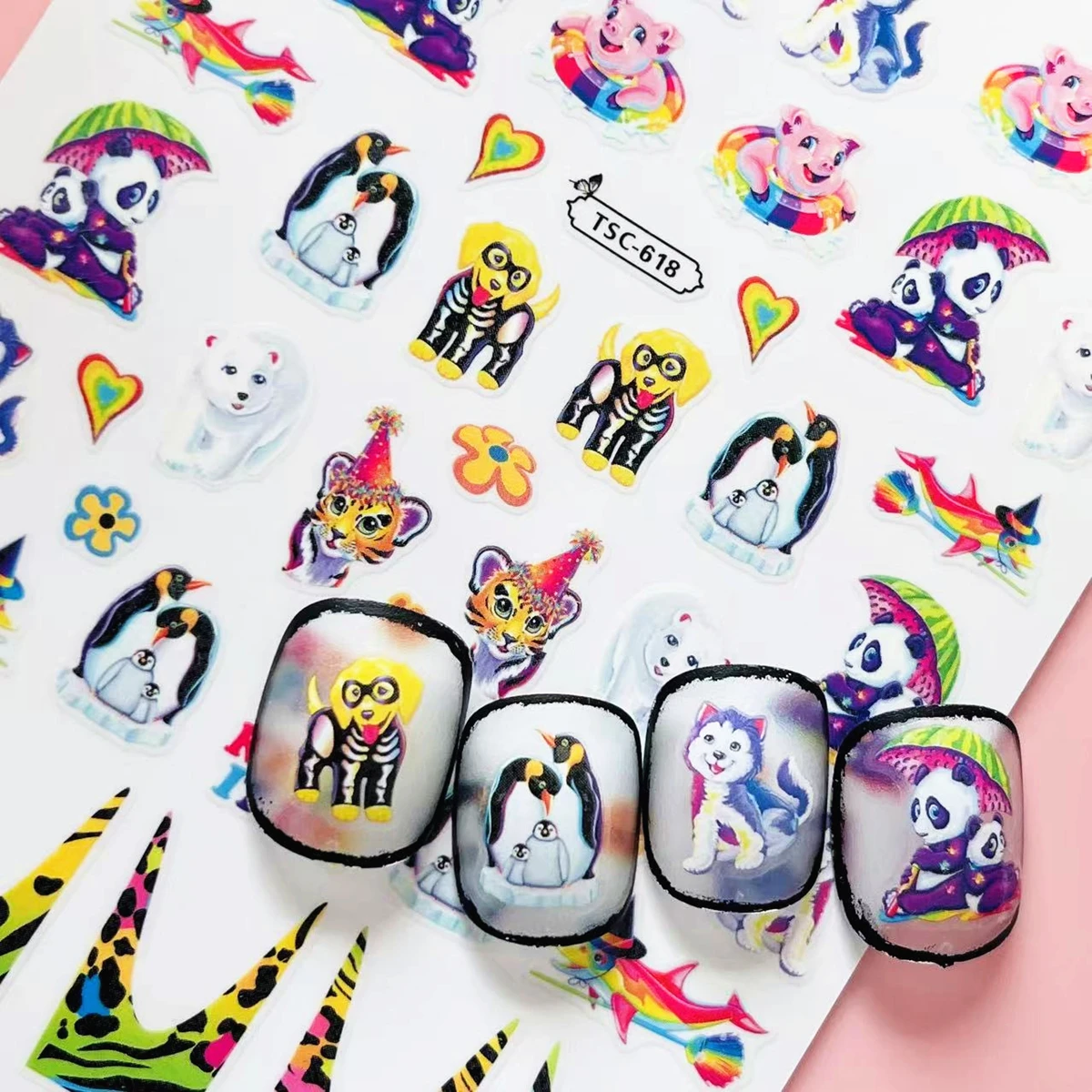 Colorful leopard print puppy emperor penguin dolphin 3D Nail Art Decals Nail Stickers