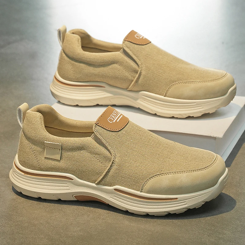 Men Summer Breathable Lightweight Canvas Walking Shoes Cushioned Thick Sole Casual Sneakers Outdoor Non Leather Durable