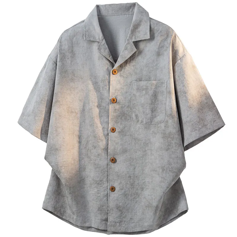 

Summer Fashion Loose Casual Shirts Men Turn Down Collar Print Short Sleeve Shirt Daily Streetwear Male Single Breasted Blouse