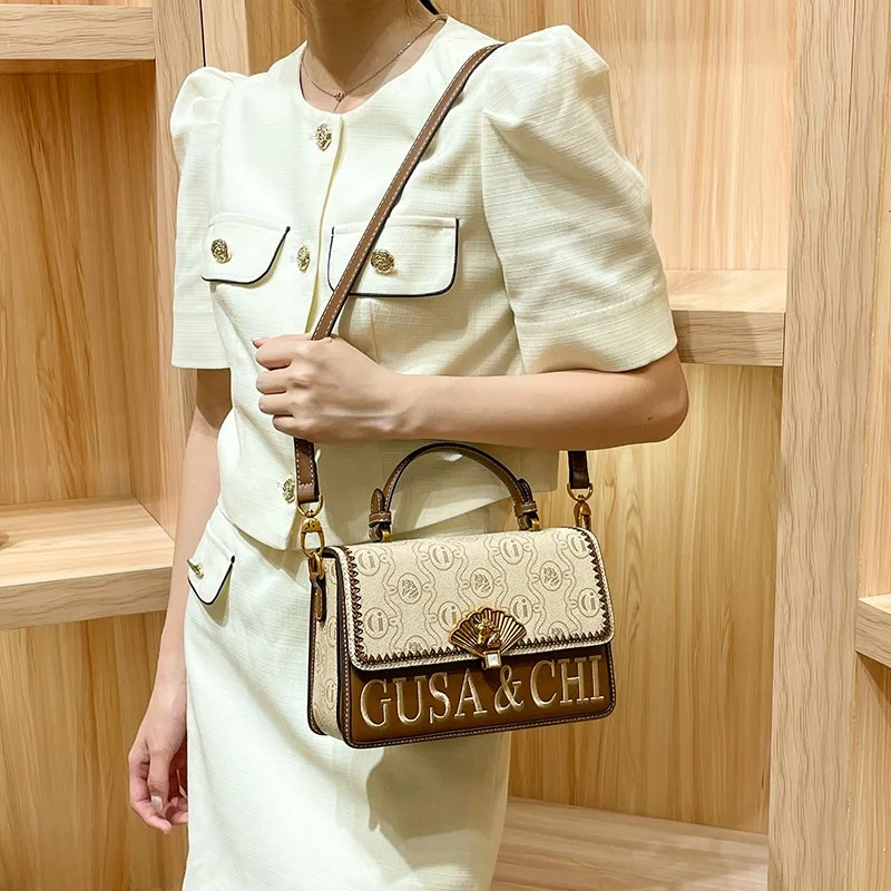 Light Luxury Brand Genuine Leather Women\'s Bag 2023 New Fashion Printing Designer Square Bag Advanced One Shoulder Crossbody Bag