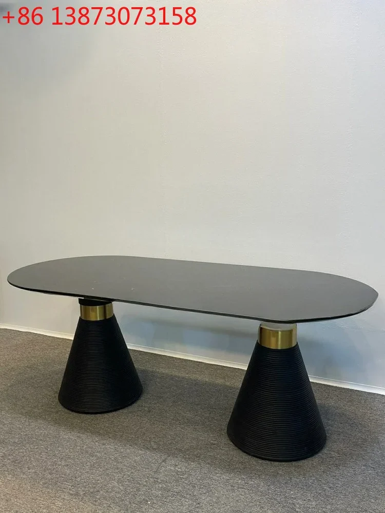 

Medieval Nordic Modern Solid Wood Oval Dining Table Villa Restaurant Wabi Sabi Retro Dining Table Dining Table