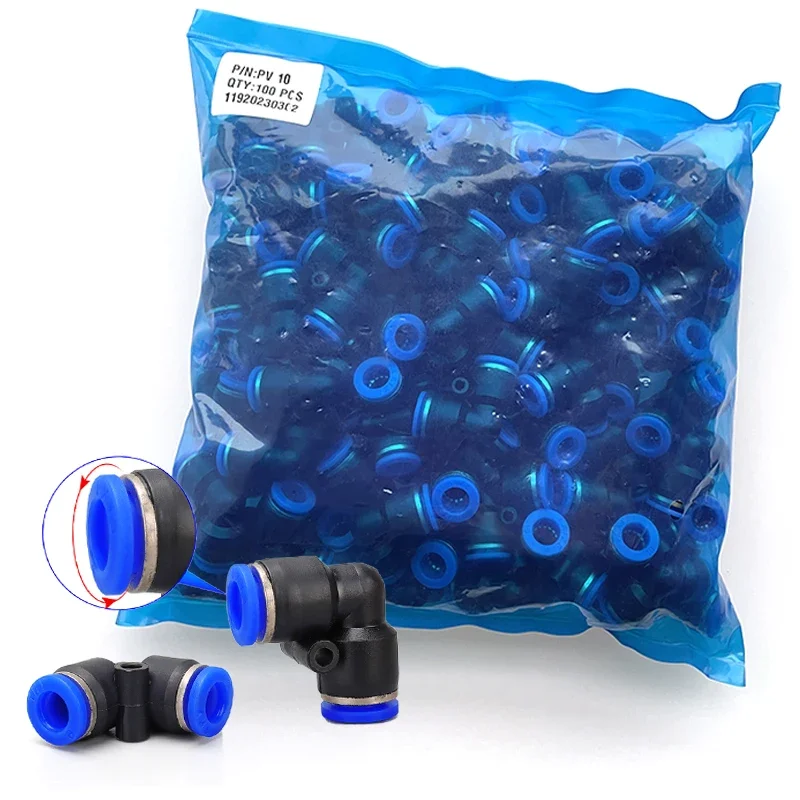 

50PCS 100PCS PV4 PV6 PV8 PV12 PV14 PV16 2 Way Pipe Connector Pneumatic Fitting Plastic Staght Push In Quick Slip Lock Fittings