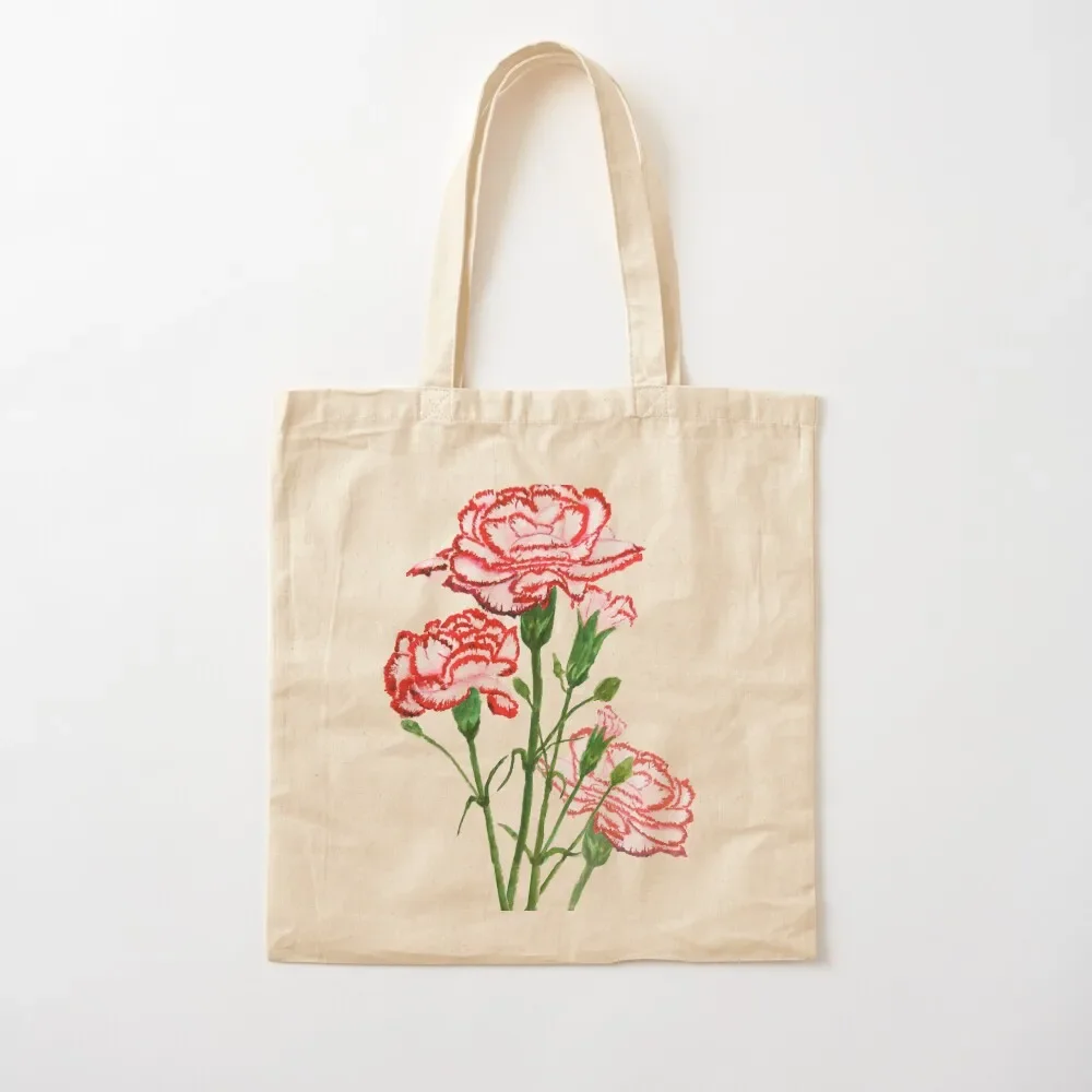 

red and pink carnation watercolor painting Tote Bag foldable reusable bag woman shopping bag Women's