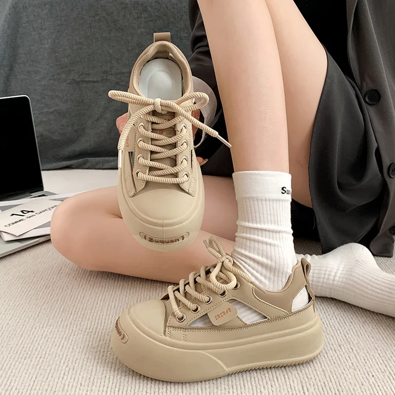 2024 New Women's Summer Small White Shoes Fashion Women's Leather Casual Shoes Hollow Hole Sports Shoes