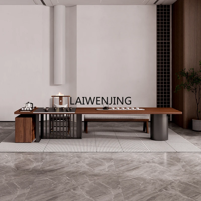 LY Modern Kung Fu Business Solid Wood Large Board Tea Table and Chair Combination New Chinese Office Tea Room Zen