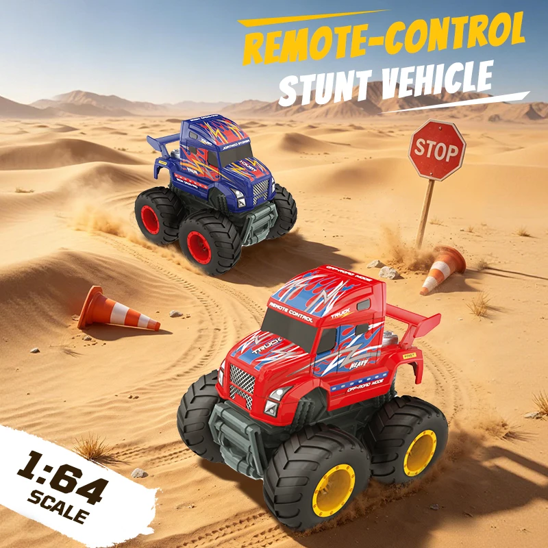 1/64 RC Car Rechargeable RC Off-Road 360 degree Rotation Stunt Drift Vehicle 10KM/H 4WD RC All-terrain Truck for Boys Kids Gifts