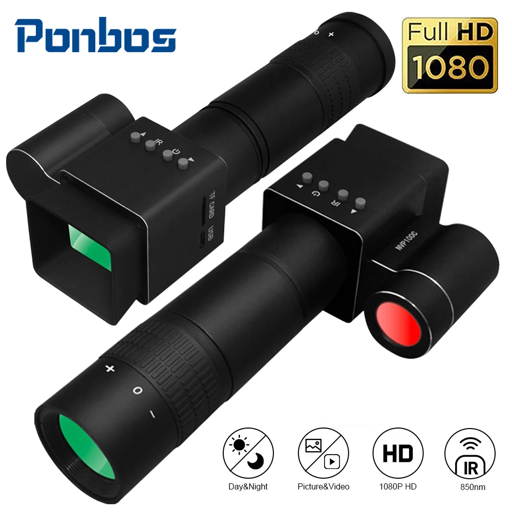 

Ponbos NVP100C 250M Infrared Laser Night Vision Scope Sight 1080P HD 7X Optical Metals Monoculars Telescope for Hunting Camping