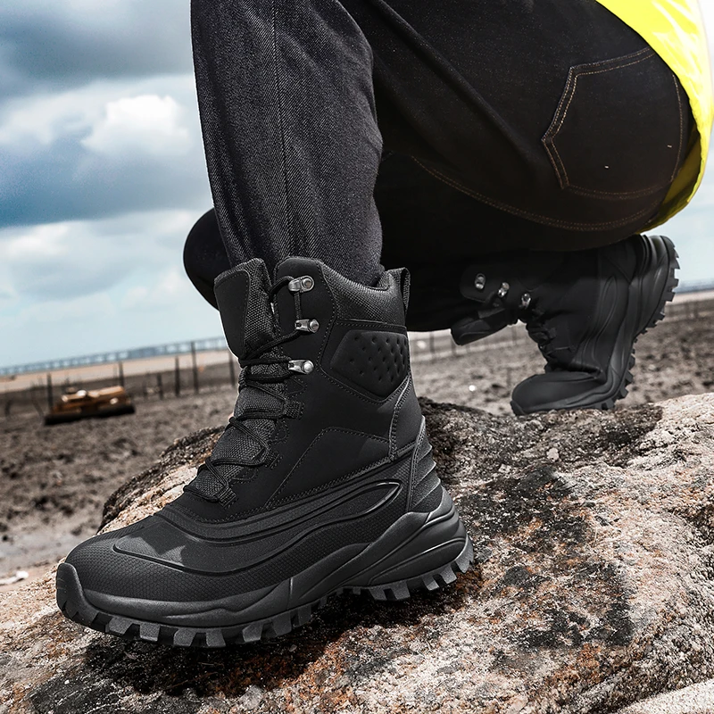 

Мужские зимние плюшевые сапоги для снега, водонепроницаемые и противоскользящие походные ботинки, теплые и удобные, устойчивые к холоду, высокие хлопковые сапоги, размеры 39-48