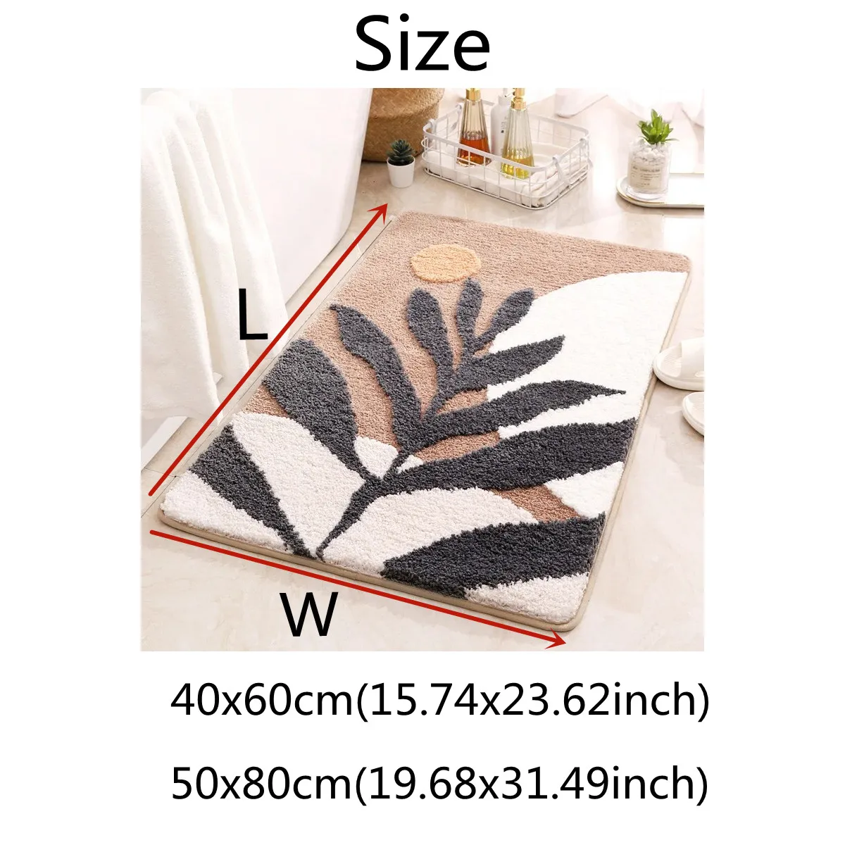 Non-Slip Bath Mat Rug Boho Plant Art Boho Abstract Leaves Bathroom Rug Absorbent Bathroom Rugs for Home Office 40x60cm 50x80cm