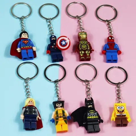Hot Sales Spider-Man Iron Man Anime Building Blocks Keychain Cute Assembly Backpack Pendant Car Interior Action Figure Gift