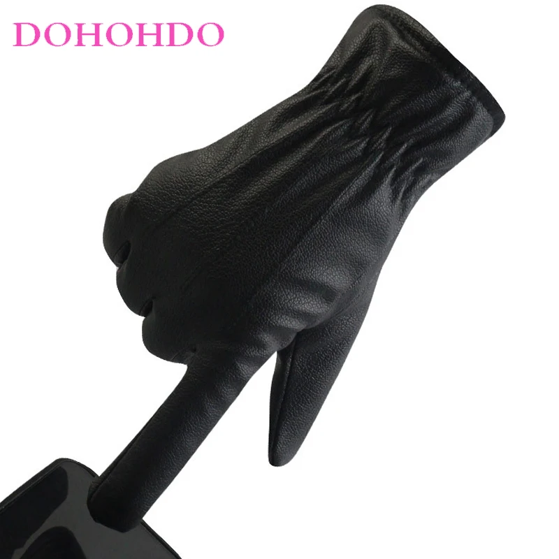 Touch-screen Black Gloves Men And Women Keep Warm Velvet Riding Sports Motorcycle Windproof Leather Gloves Guantes Para Motos