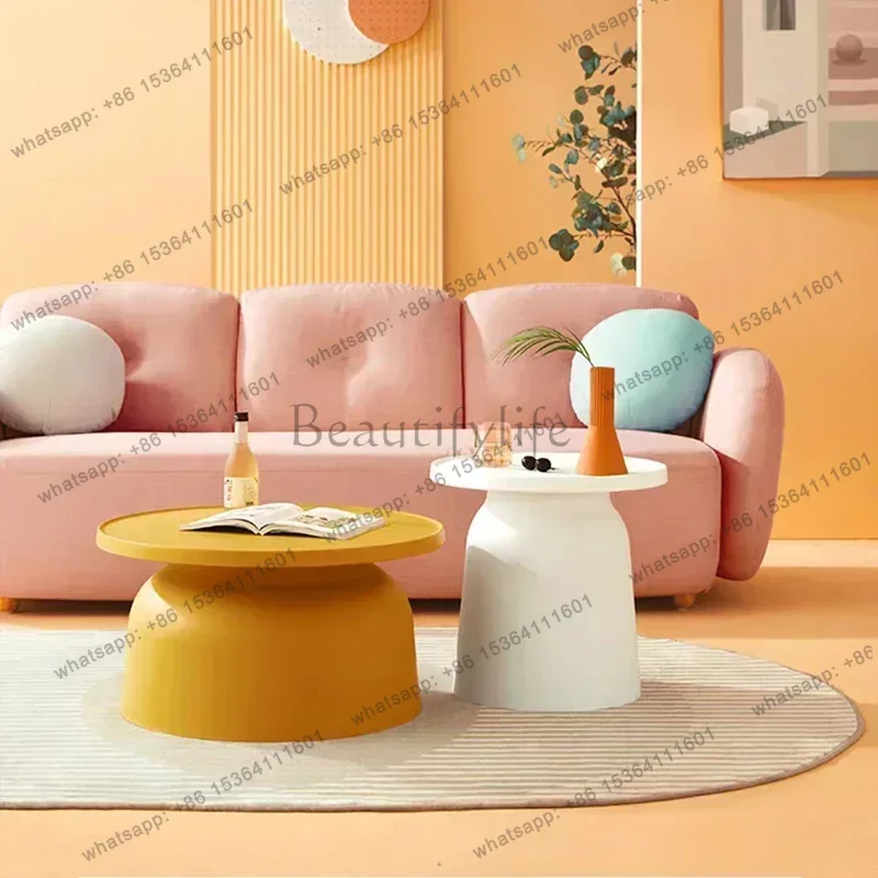 FG Nordic Design Side Table Round Plastic Modern Hallway Minimalist Coffee Table Low Corner Tavolino Da Salotto Home Furniture