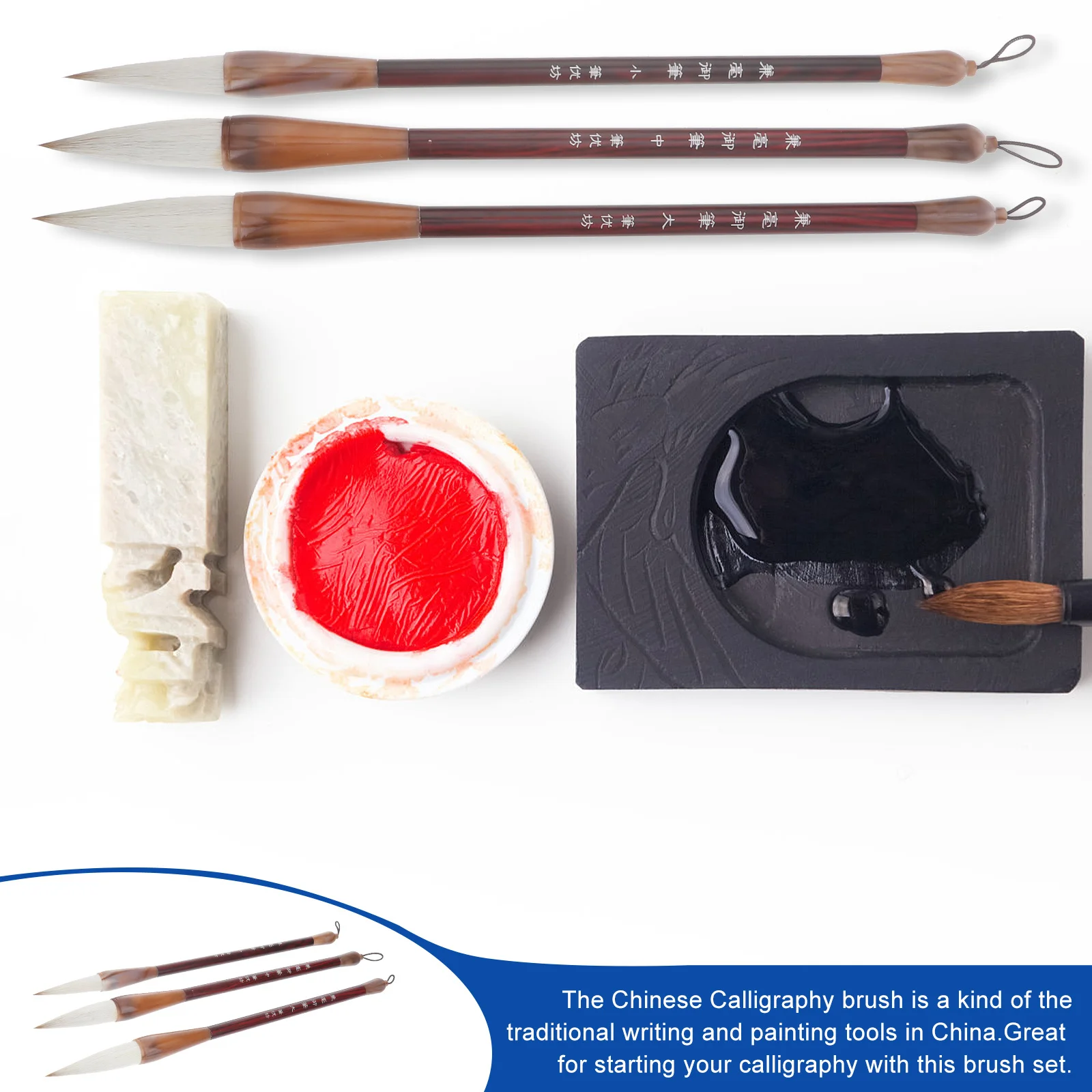 

3Pcs Chinese Calligraphy Brushes Wolf Hair M L Traditional Drawing Writing Tools Starter Art Supplies Kanji Sumi Ink