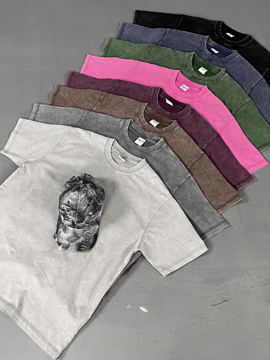 

Heavyweight Regular Shoulder Casual Trendy Short Sleeve Unisex Vintage Solid Color American Style Versatile T-Shirt Loose Fit