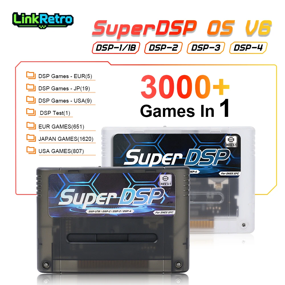 LinkRetro 3000-in-1 SuperDSP-Spielkassette MicroSD-Spielloader für SNES- und Super Famicom-Konsolen