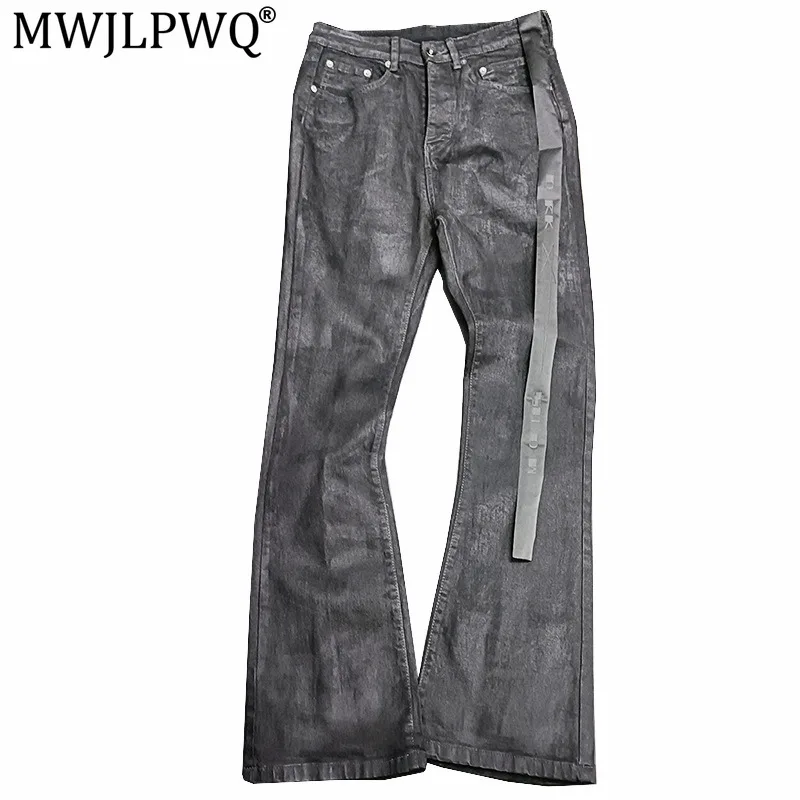 MWJLPWQ RO Men's Pants Long Handmade Coating Flared High Elasticity Jeans Dark Style Slimming Hiphop Flared Trousers Chic 17730