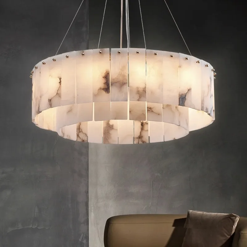 Alabaster Spanish Marble led Chandelier pendant lights for Living Room Dining Room Indoor Round Brass copper Lighting Fixture