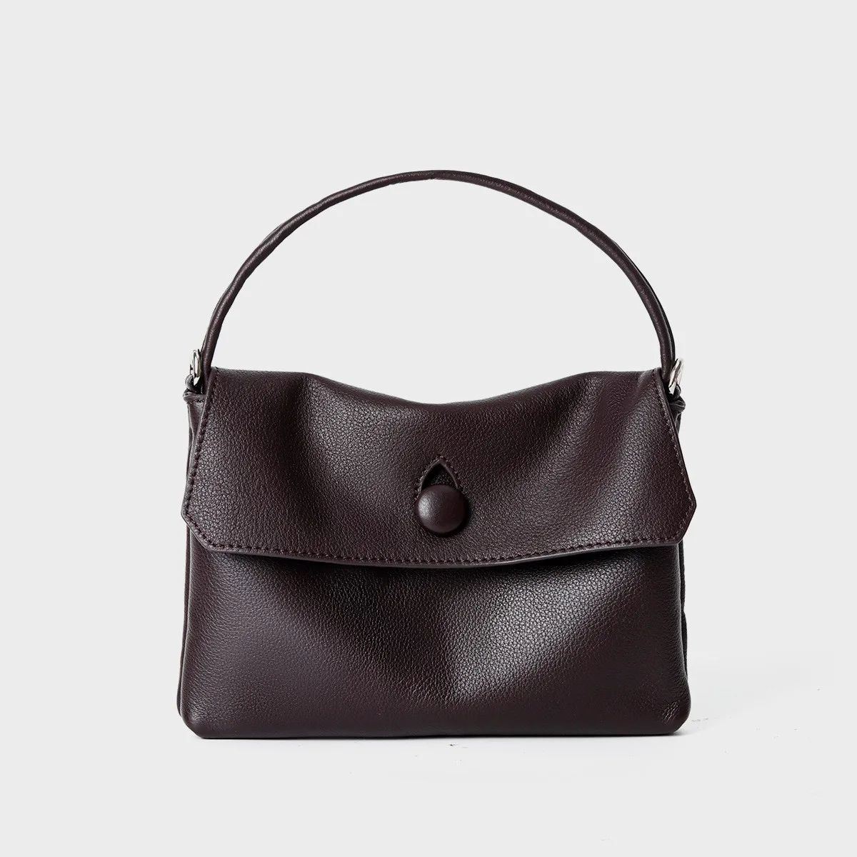 2026 New Women Flap Handbag with Leather Wrapped Button Closure Single Flat Top Handle Soft Leather Exquisite Craft Shoulder Bag