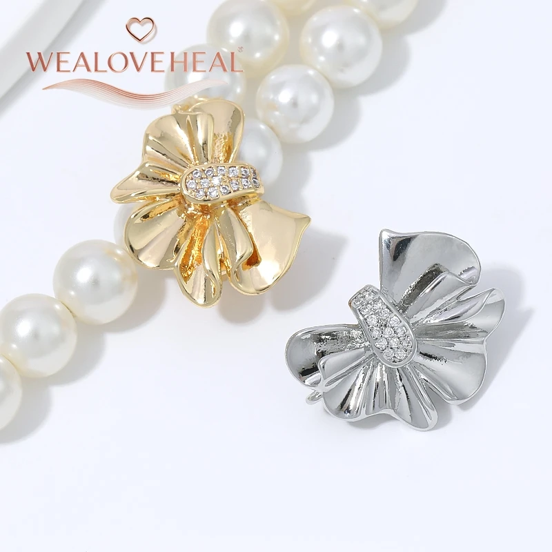 1 Stück 18K vergoldete Messing-Zirkon-Schleifen-Druckknopf-Perlenverschluss für DIY-Perlenketten, Pulloverketten und Schmuckherstellung – Detail 18