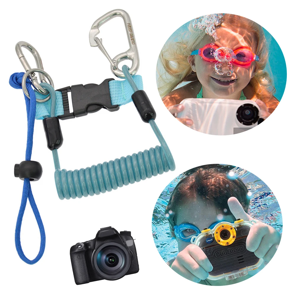 Scuba Diving Camera Lanyard with Quick Release Buckle Diving Spiral Spring Coil Rope Anti-Lost for Underwater Camera Flashlight