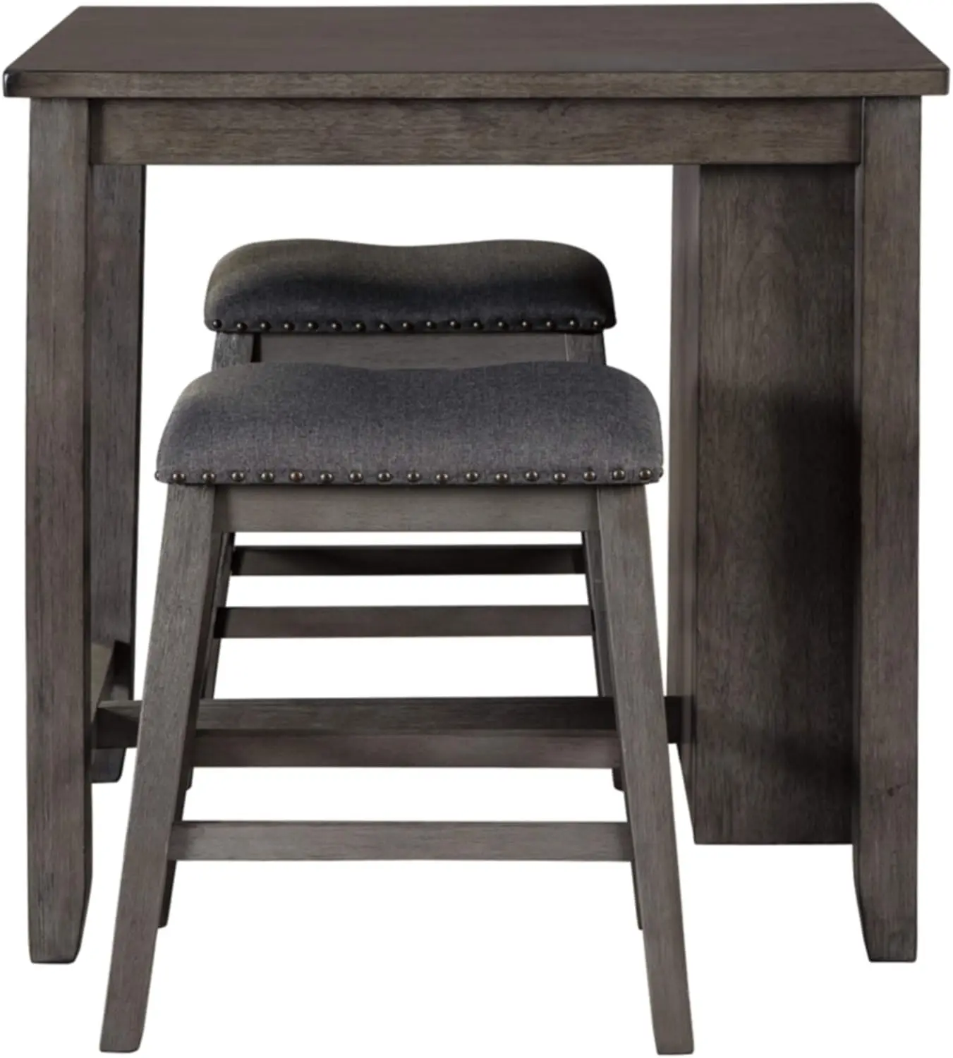 Caitbrook 25" Counter Height Dining Room Table Set with 2 Saddle Barstools & Storage, Gray