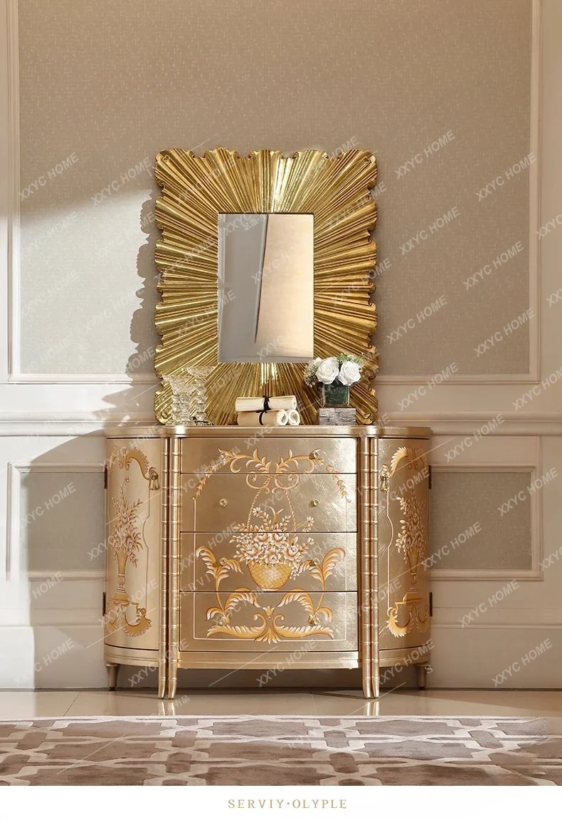 light luxury solid wood hand-painted bucket cabinet European champagne silver foil porch decorative locker