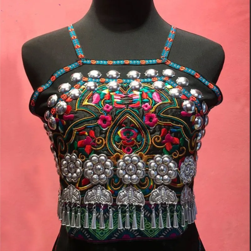 

Chinese Miao Ethnic Women's Bellyband Embroidered Retro Vest Traditional Camisole Dudou Clothing