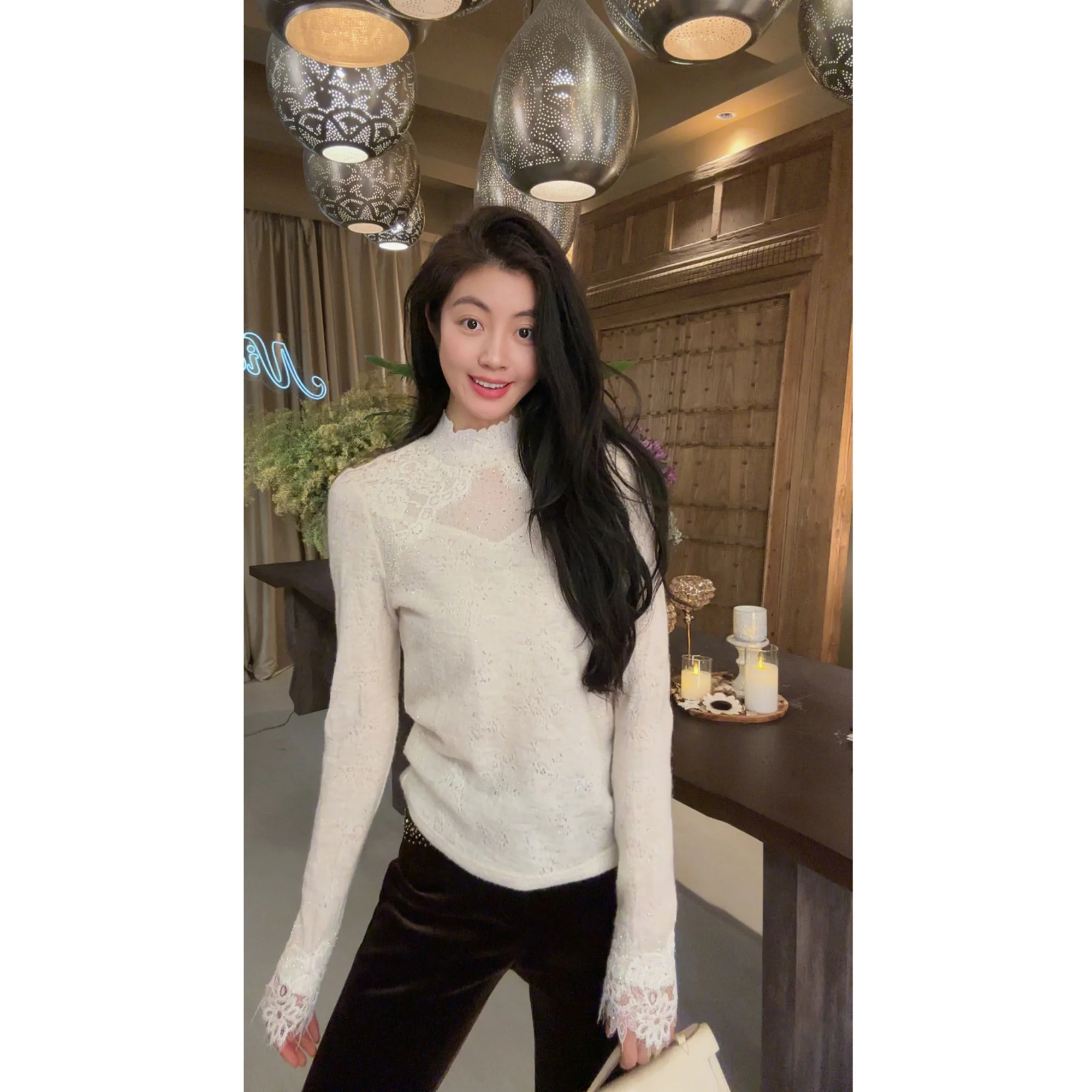 

NCOU Nie Kou Winter New Design Sensation Small ence Ele Heavy Work Rhinestone Camere Knitted Sweater Base Layer