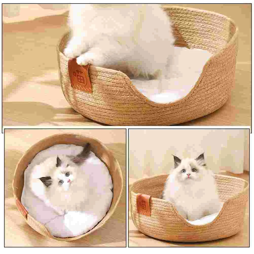 Pet Bed Cat Basket Straw Nest Kittycorn Kittens Resting 3300X2500X1500CM Cattail Grass Beds for Indoor Cats Supply