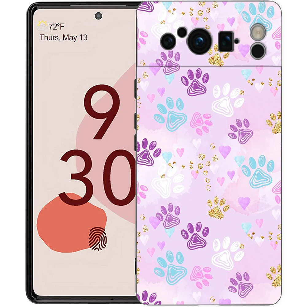 Phone Case For Google Pixel 8 7 6 Pro 8A 7A 6A TPU Shell Soft Silicone Shockproof Black Cover Cat-Printed
