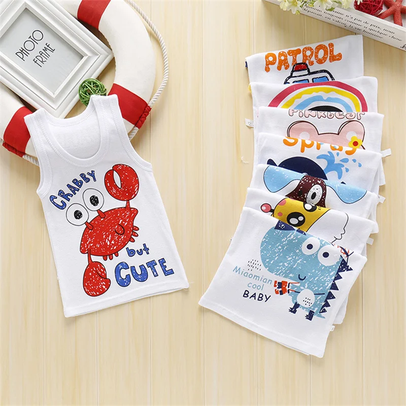 2022 Summer Girls Boys top t-shirt senza maniche 100% cotone gilet bambini Cartoon Car Print Underwear Baby Bottom abbigliamento per bambini