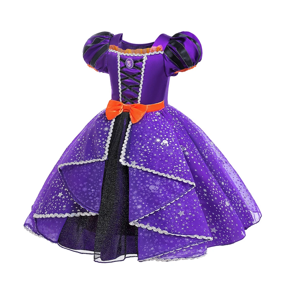 2024 Halloween Girls Cosplay Purple Witch Dress Carnival Children Bat Pumpkin Masquerade Stage Performance Ghost Vampire Costume