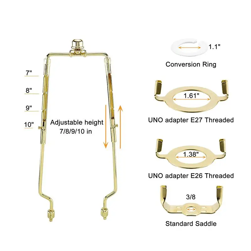 7 8 9 10 Inch Lamp Shade Harp Holder Fit Both Standard Lamp Rod And E26 E27 Light Base Fitter Adapter Converter Set