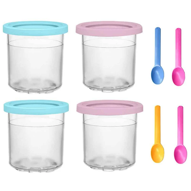 4Pcs Ice Cream Pints Cups for NINJA- CREAMI Series Ice Cream Maker Replacements Storage Jar with Sealing Lids