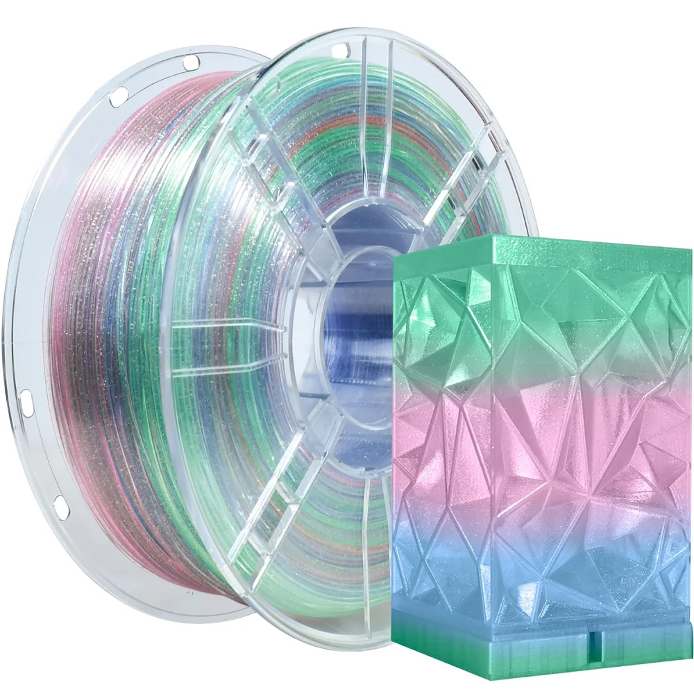 

Глиттерная прозрачная PLA+ нить 1.75мм 1кг 500г 250г, меняющая цвет радугой, PLA+ полупрозрачная, материалы для 3D-принтеров, PLA градиентная