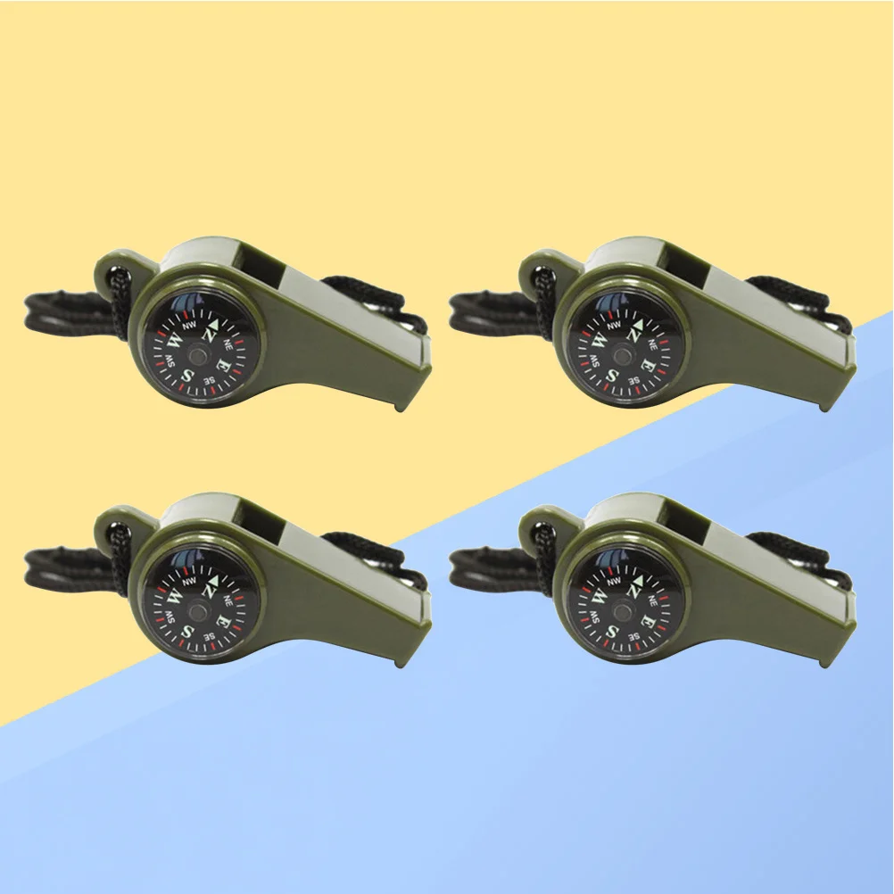 4 قطعة 3 في 1 عالية التردد صفارة إنقاذ متعددة الوظائف ميزان الحرارة البوصلة في الهواء الطلق الإنقاذ إشارة متعددة الوظائف صافرة