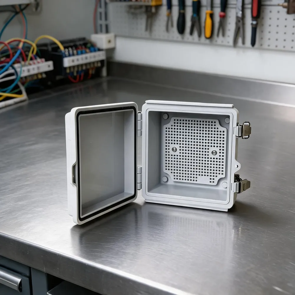 Waterproof Plastic Junction Box Outdoor Electrical Enclosure Case Box For Electronics With Hinged Cover Mounting Plate