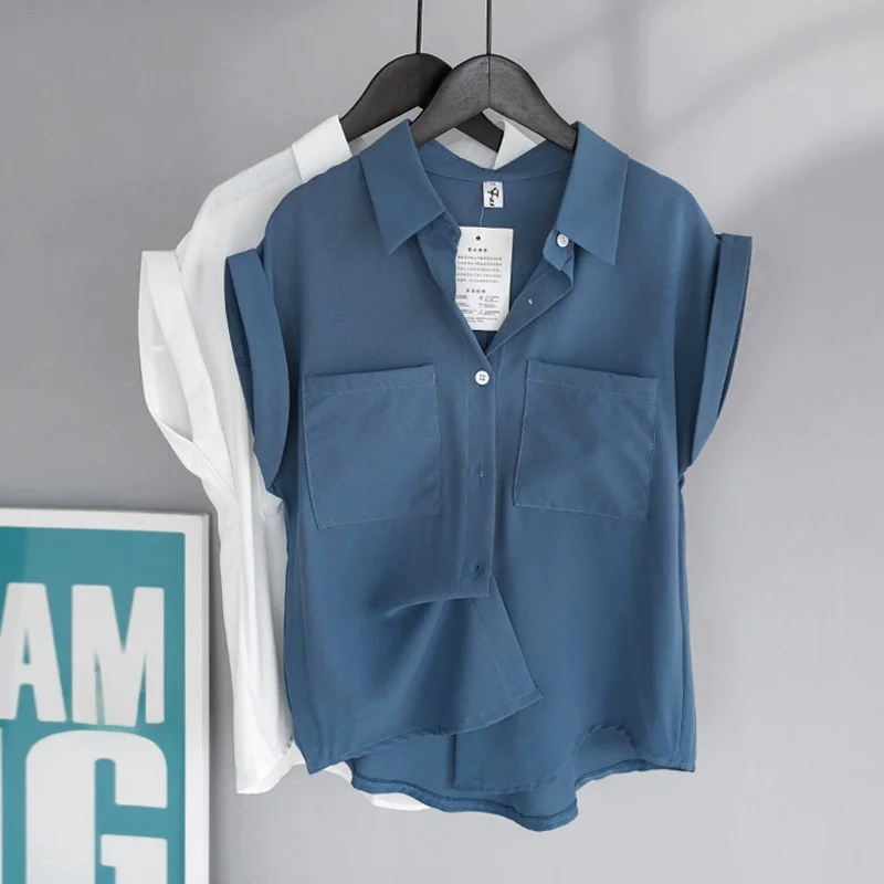 

Retro Casual Women's irt Svel Summer Ele Top Brand Trendy Fem Loose Fit Button Detail Ne Regular Length