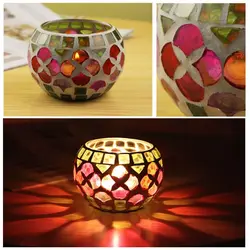 Moroccan Mosaic Glass Votive Candle Holder Tea Light Candelabra Candlestick Home Decor Tabletop Centerpiece