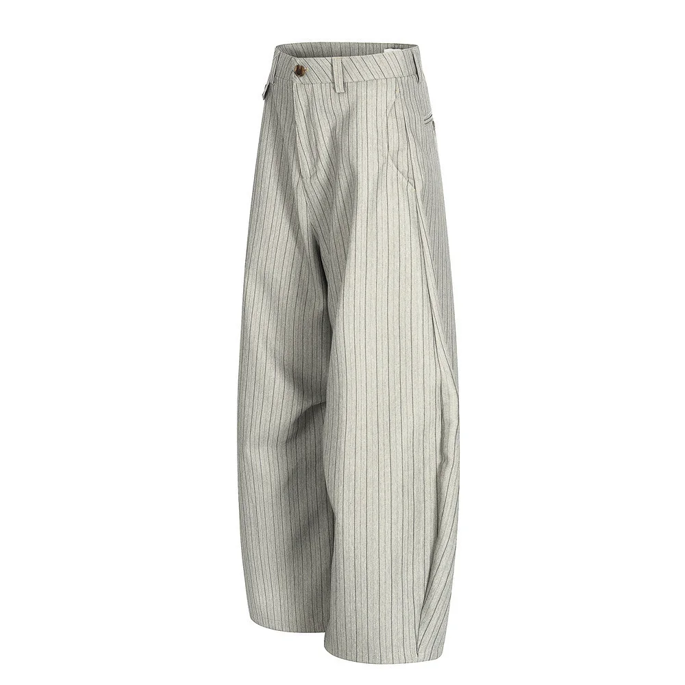 Men's  Texture Striped Pants Summer Loose American Retro Relaxed Stylish Trend  Silhouette Drape Pleated Wide-Leg Trousers 2026
