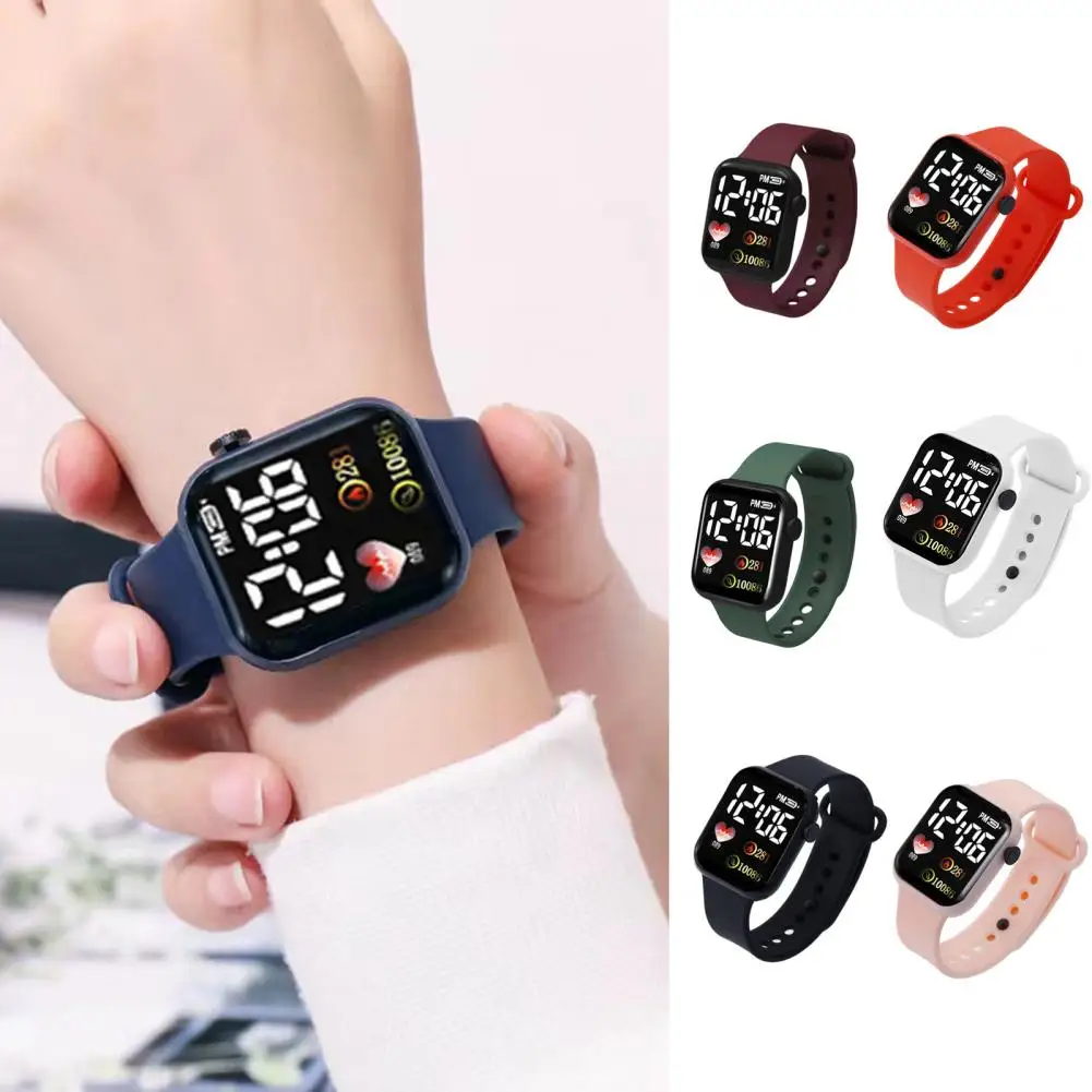 Reloj electrónico con esfera cuadrada luminosa, no resistente al agua, ajustable, cómodo, con estampado de corazón, reloj de pulsera deportivo Digital LED para niños