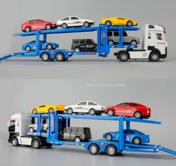 1/32 Double Layer Transportation Diecast Alloy Diecast Toy Car Models Flat Transport Vehicles Pull Back Sound Light Boy Toys