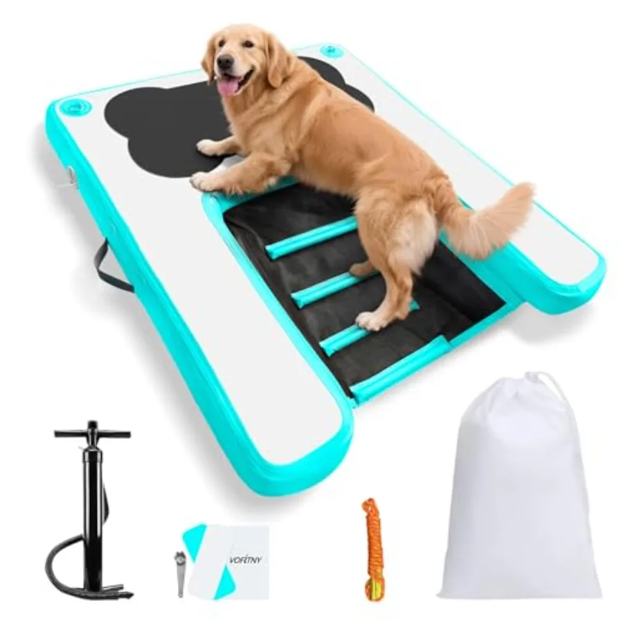 

Inflatable Dog Pool Ramp 4.6ft x 3.3ft x 4in Portable Pup Mat Floating Doggy Floats Ladder Boat Lake Cyan