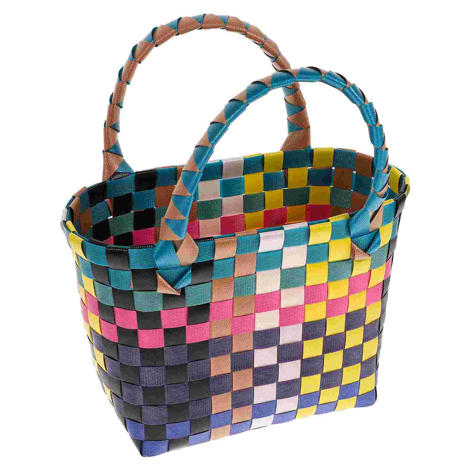 

Storage Basket Woven Foldable Laundry Straw Rustic Fruit Small with Handle Picnic Pvc Costume Travel Tote Bag